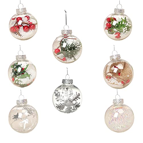 Sweetbei J Christmas-Ornaments Party-Wedding Decorations-Balls Fillable-Clear Plastic-Round Crafting DIY Ornaments Ball with Rope and Removable Silver Metal Cap 80mm 8Pcs Xmas Ball