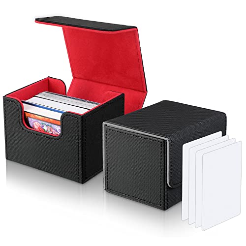 2 Pieces Card Deck Case Trading Card Storage Boxes Magnetic Holder Leather Deck Sleeves to Storage 100 Cards (Horizontal, Black)