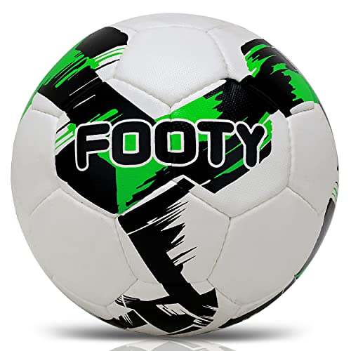 Brisko USA Footy Soccer Ball Size 5 with Air Pump | Professional Match Ball | Youth Soccer Ball | Leather Hand Stitched Futbol for Training, Outdoor, Indoor, Club, League (Green)