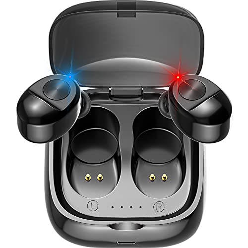 Lady house Bluetooth Earphone Wireless Headphone Sport Earpiece Mini Headset Stereo Sound in Ear IPX5 Waterproof TWS 5.0 Power Display, Pitch-Dark