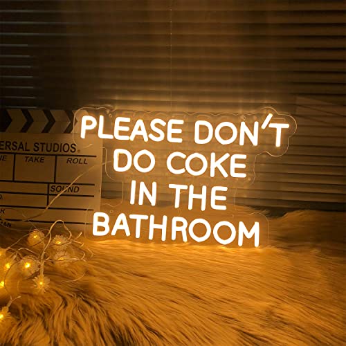 Please Dont Do Coke in The Bathroom Neon Sign for Wall Decor Bathroom Decorations LED Neon Light for Home Wall Decor Man Cave Sign Wall Art for Bar Apartment Decoration Fathers Day Birthday Gift Warm White 18×12″