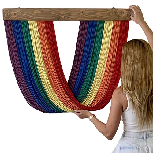 PellyPalm 35 L x 30 H Macrame Wall Hanging, Rainbow Macrame, Boho Room Decor, Colourful Wall Decorations for Living Room, Bedroom Wall Decor Above Bed, Aesthetic Room Decor, Wall Art, Boho Wall Decor, Tapestry for Bedroom