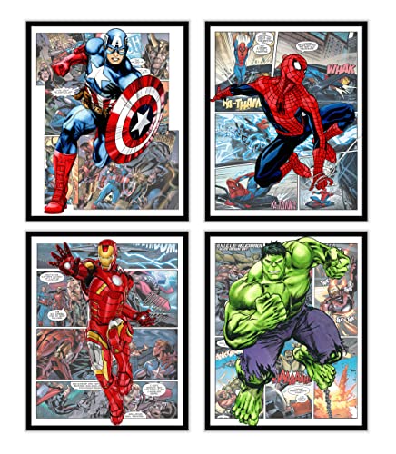 Superhero Avengers Marvel Watercolor Posters Prints Pictures Wall Art Decor Decorations Gifts Merch Comics Characters for Boys Room Nursery Kids Rooms Bedrooms Toddlers Teens Bathrooms Girls Rooms – 8×10 Inches UNFRAMED Set of 4 by GROUP DMR (SHR4)