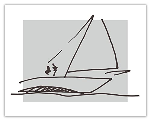 Sailing No.10 Wall Art Print. 11×14 UNFRAMED Line Art Sketch Decor. Makes a Great Sailboat-Themed Gift. Black Sketch on Gray, White Background.