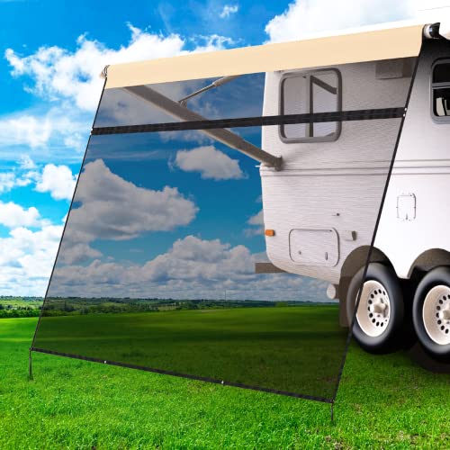 LATCH.IT Awning Shade for RV | 8’x17’3” | Front RV Awning Sun Blocker + Metal Anchor Kit | RV Awning Sun Shade Screen | Zippered RV Screen Awning | Wind Protection, Shade & Privacy!