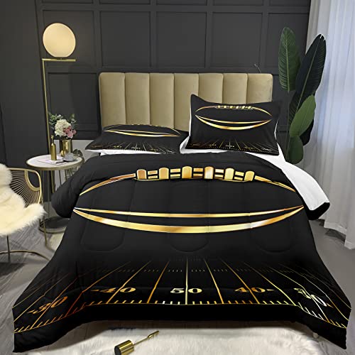 Bodhi Boys Comforter Twin,Black and Golden Comforter Set,Sports Comforter Bedding Set Twin Size,Football Bedding for Kids Boys,Kids Twin Bedding Set with Pillowcase