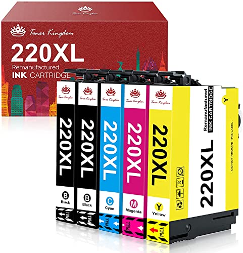 Toner Kingdom Remanufactured 220 Ink Cartridge Replacement for EPSON High Yield T220XL 220XL Ink for WF-2760 WF-2750 WF-2630 WF-2650 XP-320 XP-420 Printers (2 Black, Cyan, Magenta, Yellow, 5 Pack)
