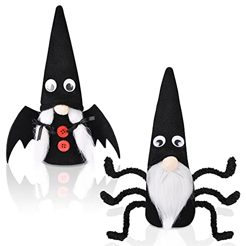 Halloween Gnome Spider Bat Plush Decor, HIFUAR 2 Pack Gnome Plush Handmade with Realistic Spider Legs and Bat Wings for Halloween Theme Table Decorations