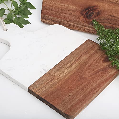 Azauvc Cutting Board with Marble and Natural Wood,Serving Board for Steak Fruits with Handle,Chopping Board for Bread as Serving Trays (White) | The Storepaperoomates Retail Market - Fast Affordable Shopping