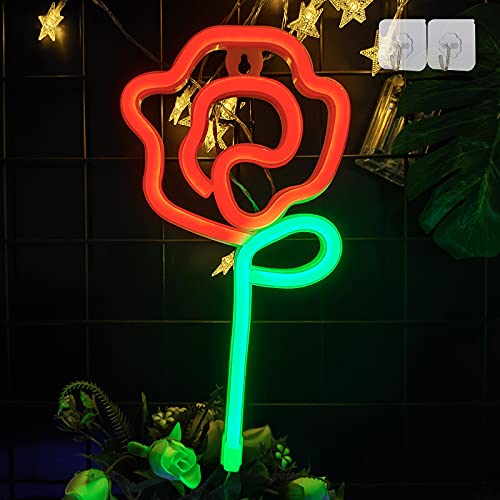 ENUOLI Rose Neon LED Signs Red Rose Flower with Green Stem Neon Art Wall Sign for Cool Light,USB/Battery Operated Night Neon Light Rose Flower Light Decor for Party,Bedroom,Bar,Wedding,Gift (Red)