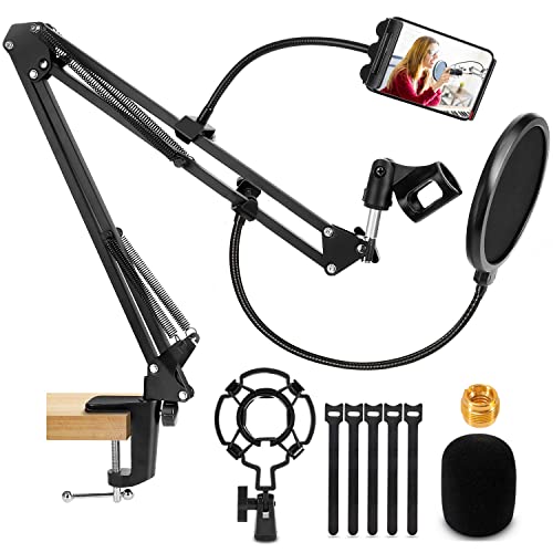 Microphone Stand, WOSTOO Mic Stand Desk Boom Arm Adjustable Suspension Boom Scissor Arm for Blue Snowball & Other Mics for Professional Streaming, Voice-Over, Recording, Games