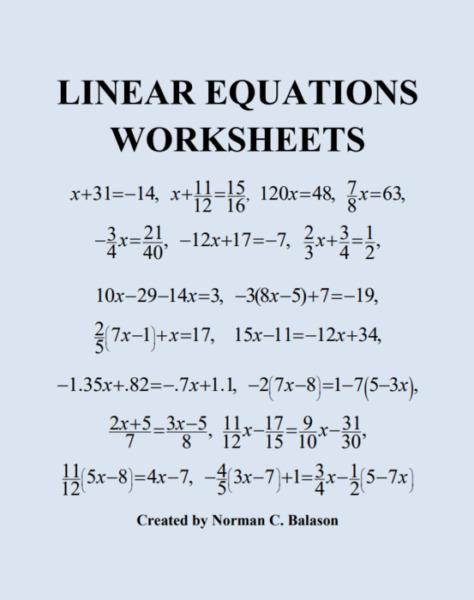 LINEAR EQUATIONS WORKSHEETS