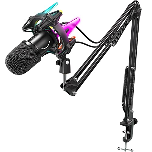 FIFINE USB Dynamic Microphone Kit-Streaming Microphone Set for PC with Boom Arm, Quick Mute, RGB Shock Mount, for Gaming Podcasting YouTube, Cardioid Mic, Plug and Play on Computer PS4 PS5-K651