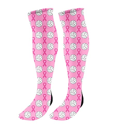 FAN STAR Personalized Custom Volleyball Pink Ribbon Awareness Knee High Socks Women’s 4-10
