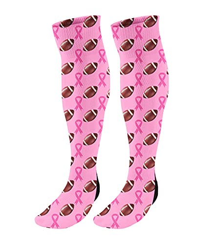 FAN STAR Personalized Custom Football Pink Ribbon Awareness Knee High Sock, Women’s 4-10