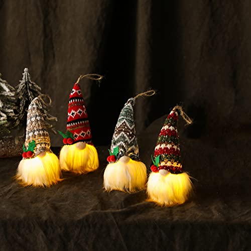 Pitayaa Gnome Christmas Ornaments Set of 4,Hanging Glowing Gnomes with Light for Tree,Swedish Plush Santa Xmas Decorations Home Holiday Decor (with Light(Set 4))