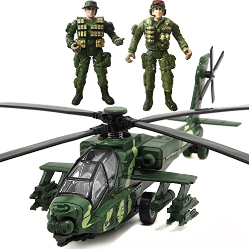 OTONOPI Military Helicopter Toy with Army Men, Pull Back Army Airplane Toys with Lights and Sounds Diecast Air Force Model Plane Birthday Xmas Gifts for Boys Kids
