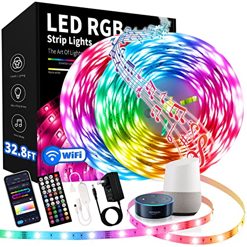 LISTOCASA Dreamcolor led Light Strips 32.8ft ,WiFi Led Lights (2 Rolls of 16.4ft) with RGBIC Led Lights 16 Million Colors,with 44 Keys Remote Strips Light for Bedroom Decoration