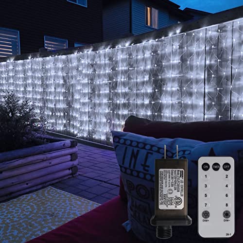 Outdoor String Lights 13.1X19.6Ft Net Bush Light Mains Powered Super Bright 660LED Fence Garden Net Light Plug in Remote Control,Clear Wire,Memory Built-in Timer Curtain Lights for Holiday,Home Decor