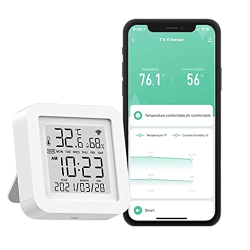 Wi-Fi Temperature Hygrometer Sensor, Thermometer Humidity Hubs & Controller, If Link with a TUYA Plug or IR Remote, Smart Control Heating Fan Cooling Humidifier & dehumidifier Compatible with Alexa