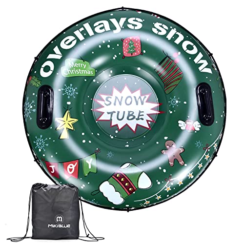 Mikiblue Snow Tube for Sledding Heavy Duty, Super 47” Inflatable Sleds with Handles, Winter Outdoor Activities for Kids and Adults, Green