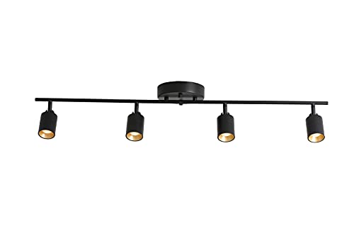 VidaLite LED Track Light, 7W Four Bulb Fixed Rail with Rotating Heads, 3000K Modern Interior Spotlight, Black