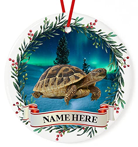 Prezzy Personalized Desert Tortoise Christmas Ornament 2021 Xmas Keepsake Decorations Ceramic Circle 3″ White