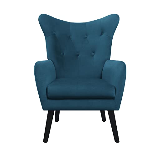 Morden Fort Velvet Wingback Chair Modern Upholstered Tufted Armchair with Tapered Legs for Living Room Home Office Study Vanity Bedroom,Lake Blue