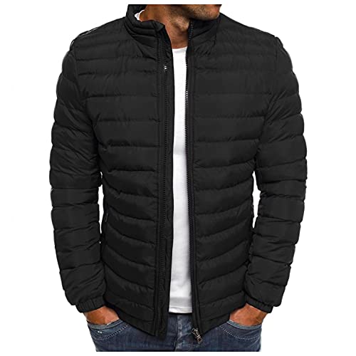 QWENTMTNTY Mens Lightweight Down Coats Full Zip Up Insulated Winter Puffer Jacket Big and Tall Slim Fit Windproof Softshell Jacket