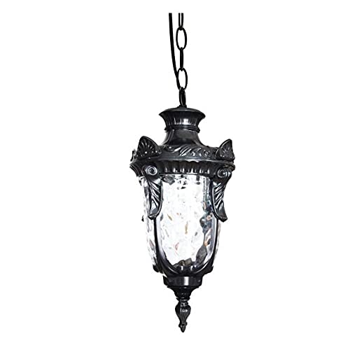 MADBLR7 Waterproof Pendant Light,European Outdoor Ceiling Light Hanging in Black Finish with Hammered Glass for Exterior House Porch Patio Outside Deck Garage Front Door Gazebo Garden Home E27