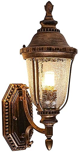 Simple And Cool Wall Lamp American Rustic Lantern Wall Light Retro LED Antique Fixture Oil Rubbed Bronze Finish Aluminum 45cm Sconce with Cracked Glass Shade Vintage Lamp For Home Bedroom Garden Yard