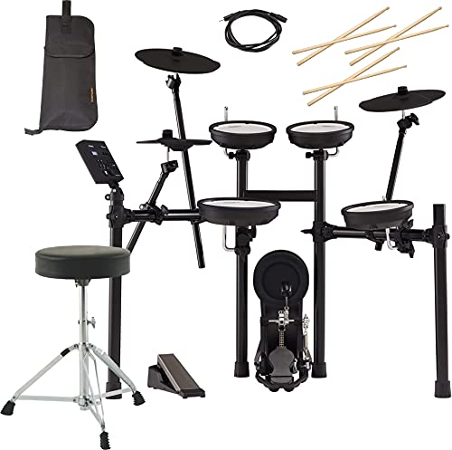 Roland TD-07KV Electronic Drum Set Bundle with Drum Throne, Drumstick Bag, 3.5mm Stereo Plug Cable, and 3 Pairs of Sticks