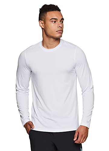 Avalanche Men’s Long Sleeve Sun Shirt, Everyday Outdoor/Indoor Fitted Crewneck UPF Protection Long Sleeve T-Shirt White M