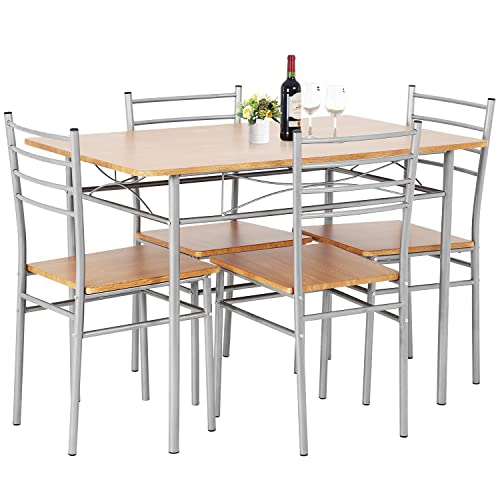 Dining Table Set Kitchen Table and Chairs for 4 Kitchen Table Dining Room Table Set Home Furniture Rectangular Modern Chairs with Metal Legs for Breakfast Nook Kitchen Dining Room (Wood)