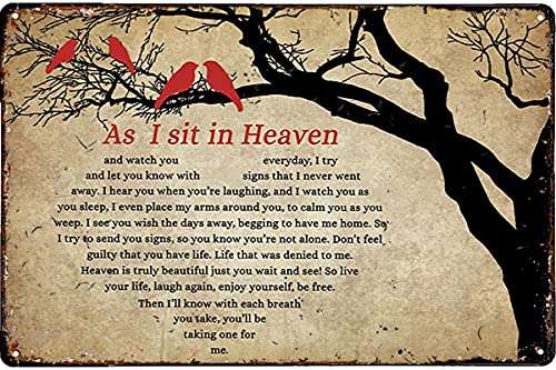 RIFOSA Vintage Metal Tin Sign As I Sit in Heaven Cardinal Couple Memorial Gift Metal Tin Sign Vintage Sign for Home Coffee Garden Wall Decor 8×12 Inch, 12x8inch