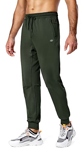 Hugut Men’s Sweatpants Lightweight with Zipper Pockets Tapered Joggers Athletic Track Pants for Workout Running Training Olive Green