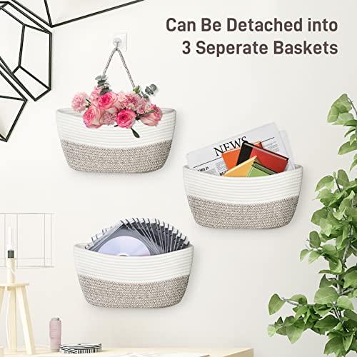 Over Door Hanging Basket, AivaToba 3-Tier Wall Mount Hanging Cotton Rope Storage Organizer, Decorative Storage Basket for Living Room (Brown) | The Storepaperoomates Retail Market - Fast Affordable Shopping