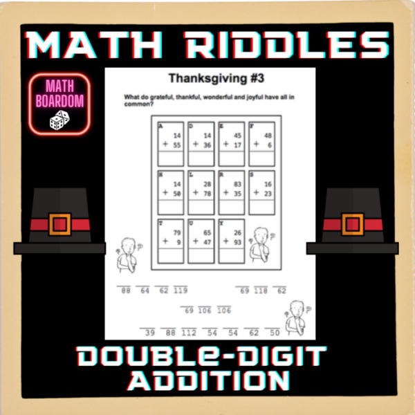 THANKSGIVING MATH RIDDLES #3 || DOUBLE-DIGIT ADDITION MATH WORKSHEETS