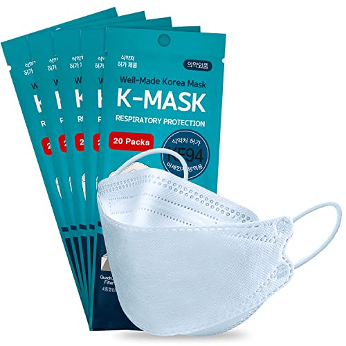 Boxgear KF94 White Adult Mask | MADE IN KOREA | Disposable KF94 Mask Adults 4-Ply Face Masks for Men and Women Adults Mask, 20-Pack
