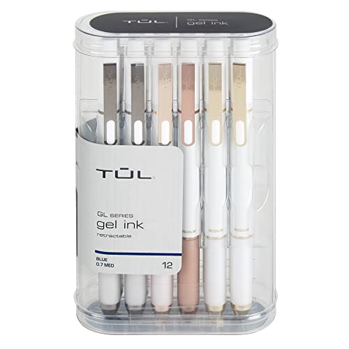 TUL® GL SeriesRetractable Gel Pens, Medium Point, 0.7 mm, Pearl White Barrels, Blue Ink, Pack Of 12 Pens