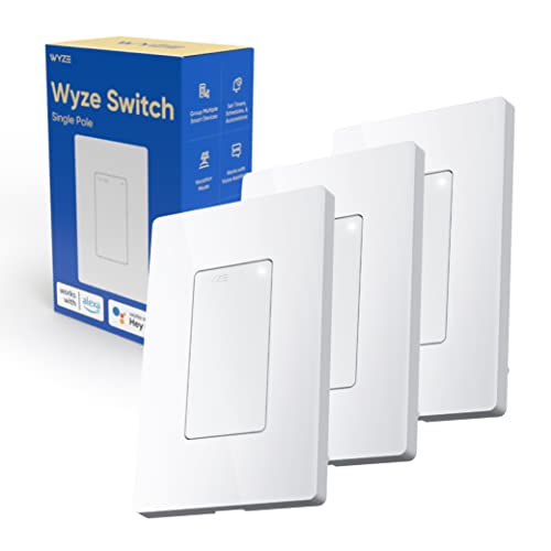 Wyze Switch, 2.4 GHz WiFi Smart Light Switch, Single-Pole, Needs Neutral Wire, Compatible with Alexa, Google Assistant, and IFTTT, No Hub Required, 3-Pack, White