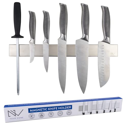 NV Your Home 16″ Stainless Steel Magnetic Knife Holder for Wall – Knife Rack with more Magnets for a Strong Magnetic Knife Strip for Kitchen Knife Storage and Organization