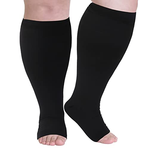 Toeless Wide Calf Compression Socks for Women Men Plus SizeOpen Toer Support Circulation 20-30 mmHg Soft Comfy Knee High Compression Sockings 6XL