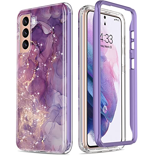 ESDOT for Samsung Galaxy S21 Plus Case,Military Grade Passing 21ft Drop Test,Rugged Cover with Fashionable Designs for Women Girls,Protective Phone Case for Galaxy S21 Plus 6.7″ Glitter Purple Marble