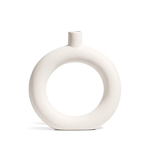 White Ceramic Vase for Home Decor, Modern Geometric Abstraction Decorative Vases for Centerpieces,Kitchen, Living Room,Office,Wedding,Gifts(Minimalist-Q Shape)