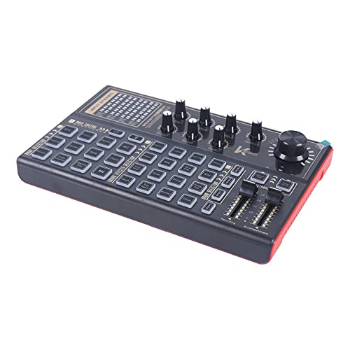 Sound Mixer Board Live Sound Card Voice Changer with 8 Knobs, 4 Reverb Modes LED Bluetooth Audio Mixer Sound Effects Board for Live Streaming, Music Recording, Podcast