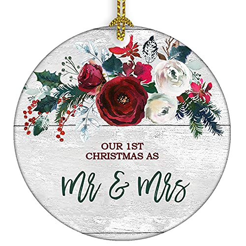 Our First Christmas, Home Decorations Engagement Ornament – Parent Gifts for Christmas Couples Wedding Gift 3″ Ceramic Ornament New Home Ornament 2021 Wedding Gift for Bride