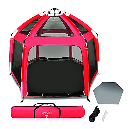Serenelife ON-THE GO baby and Toddler Pack and Play – Playpen – Play Yard Compact, Portable, Lightweight, Foldable- Indoor and Outdoor, w/ Canopy, 5 Panel Mattress, Travel bag (Red): Baby