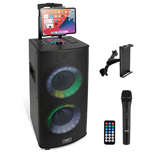 Pyle Portable Bluetooth PA Speaker System – 700W Dual 8” Rechargeable Speaker, TWS, Party Light, LED Display, FM/AUX/MP3/USB/SD, Wheels, Wireless Mic, Remote Control, Tablet Holder Included PHP28DJT