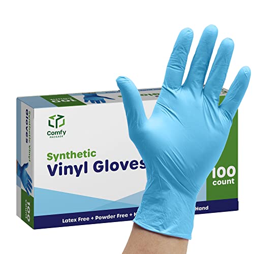 Synthetic Vinyl Blend Disposable Plastic Gloves [100 Count] Powder & Latex Free, Non-Sterile- X-Large